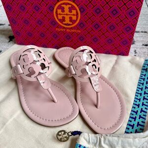 Tory Burch Light Pink Patent Leather Miller Sandals